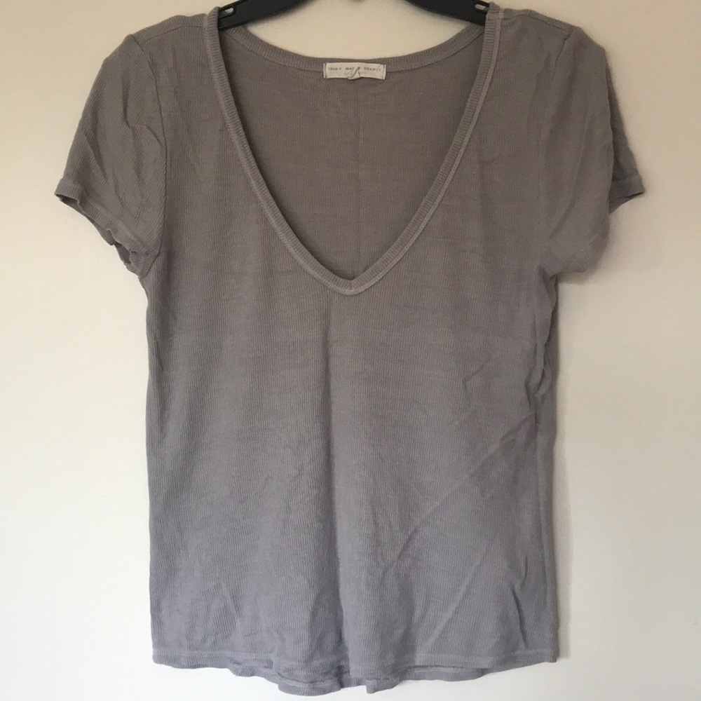 Grey deep V t-shirt
